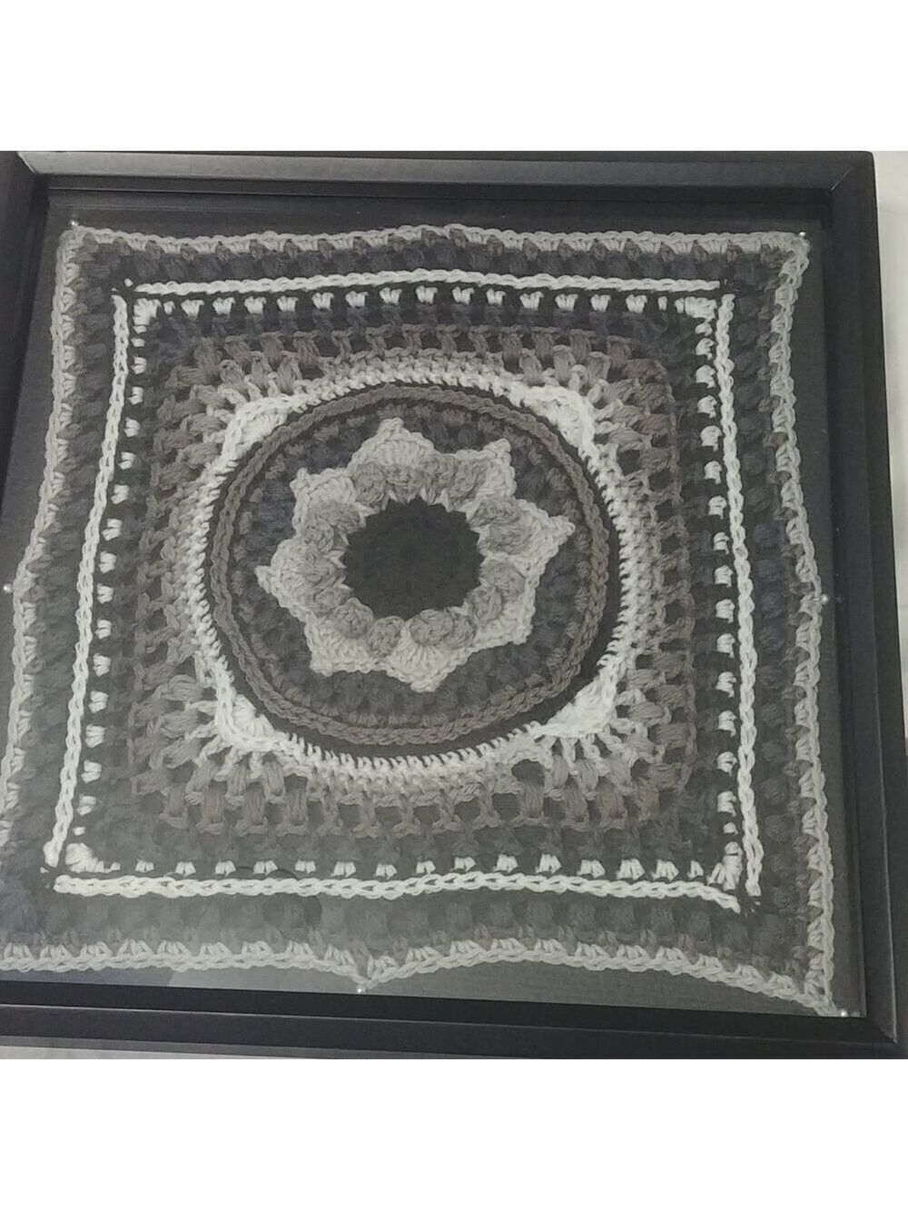 Handmade Crocheted Framed Classic Black & Grey Wall Decor